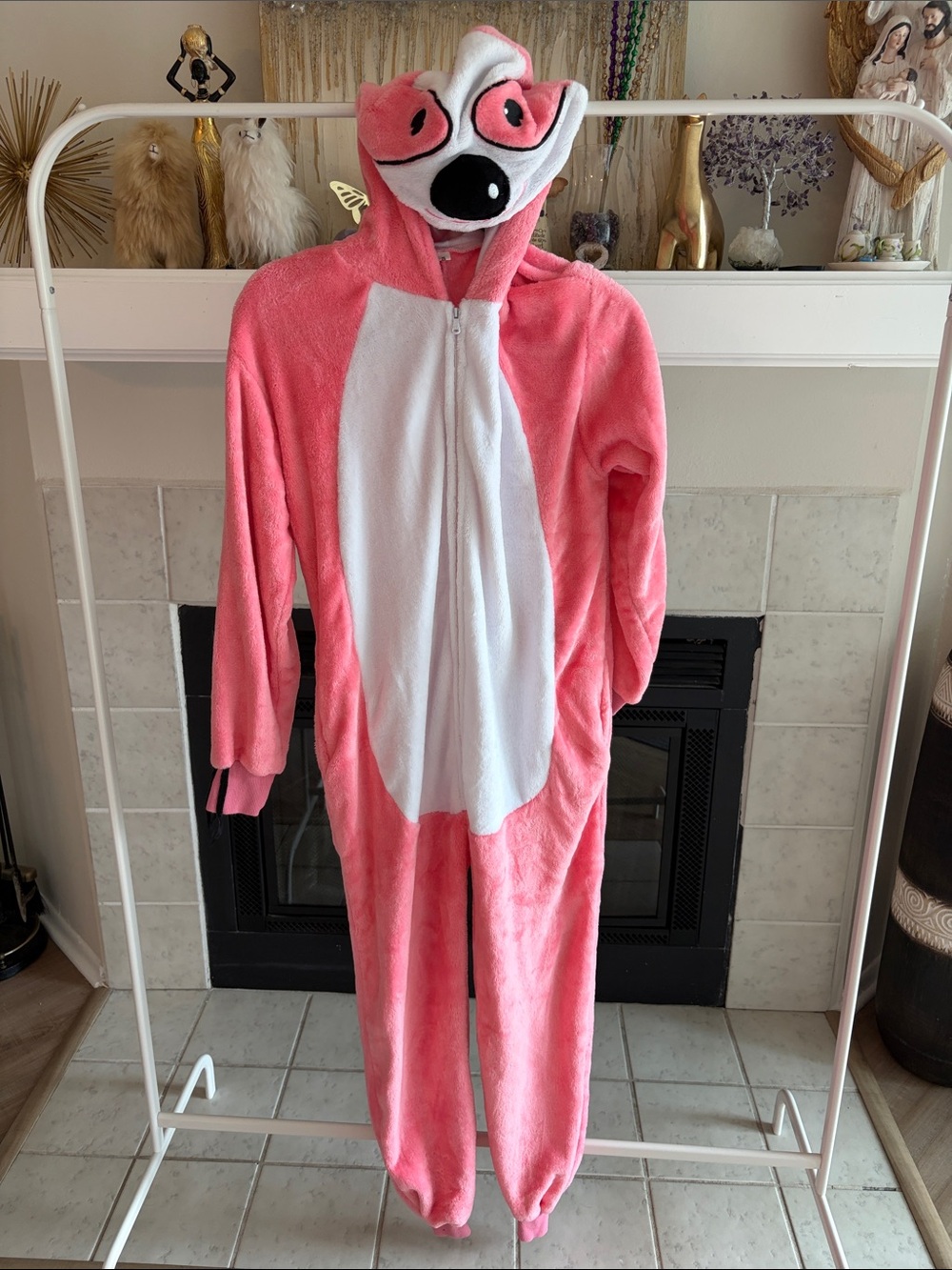 Pink Animal Onesie with Hood and White Belly